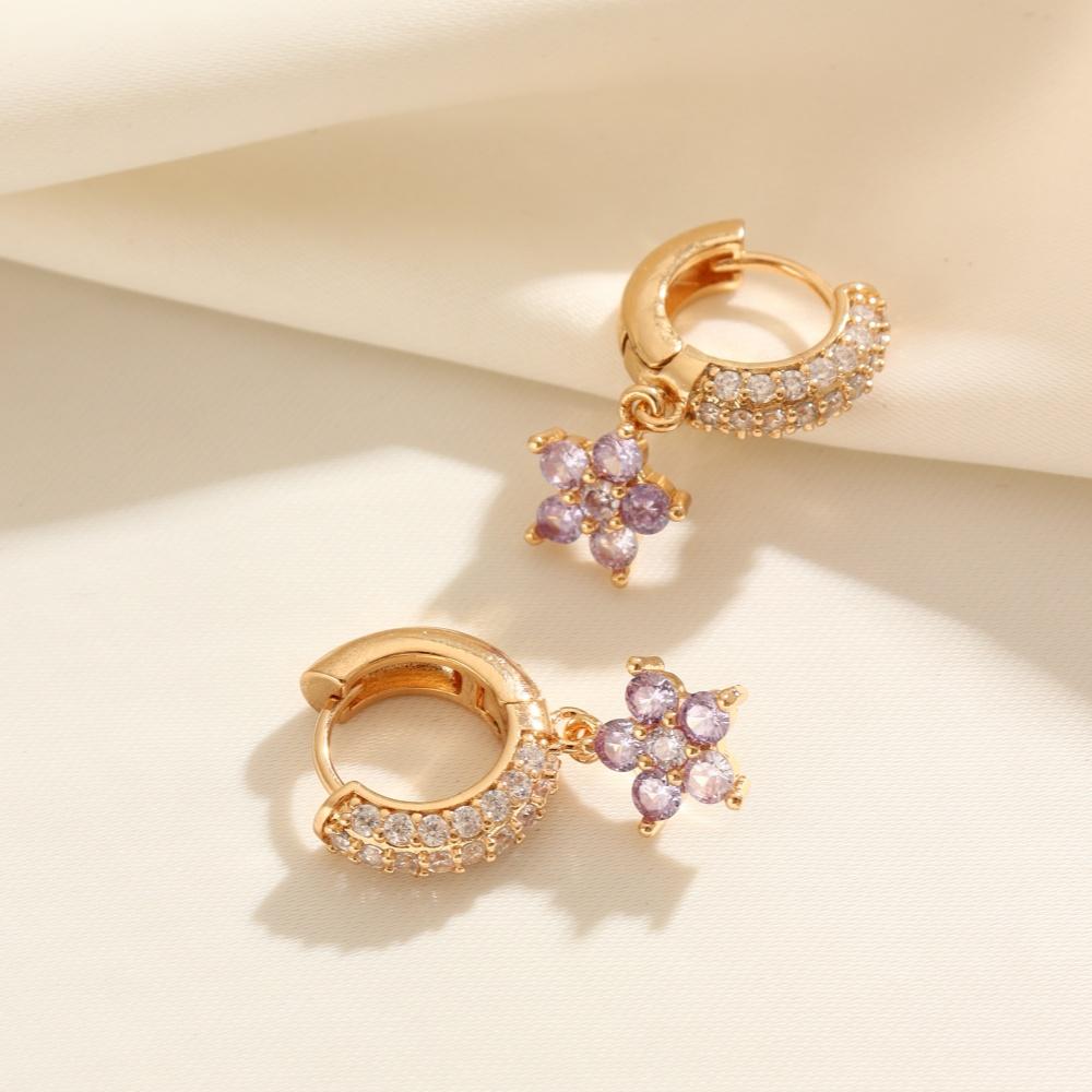 1 Pair Luxury Flowers Dangle Earrings for Women Zirconia Earring Jewelry Wedding Party Accessories