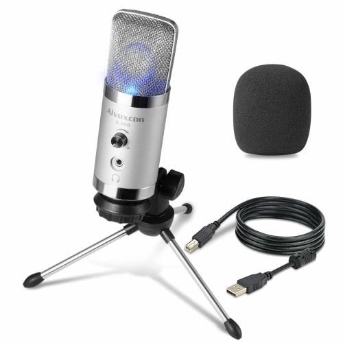 Alvoxcon A800 USB Condenser Microphone for PC and Live Commentary, Unidirectional, with Earphone Jack, Adjustable Volume, Skype, Streaming, Recording,