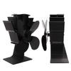 Heat Powered Fireplace Fan 4 Blades Aluminum Alloy Stove Fan High Temperature Proof Black Eco