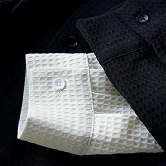 Мужская вафельная рубашка на пуговицах с длинным рукавом, повседневная свободная футболка с нагрудным карманом, мужская осенняя деловая рубашка