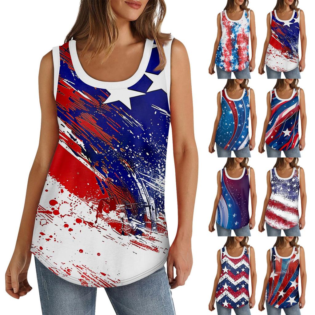 Womens Tank Top U Neck Basic Casual Flowy Summer Sleeveless Deep Side Cut Print Tops For Women