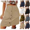 Women's Fashion Solid Color High Waist Corduroy Skirt Button Design Short Skirt