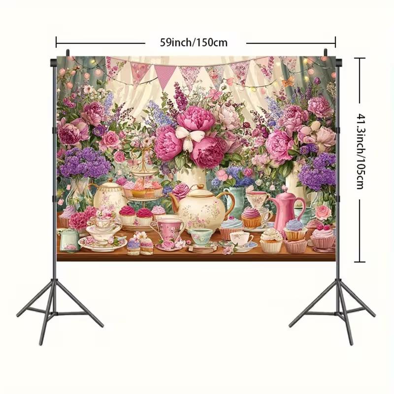 2D Pink Tea Party Backdrop Afternoon Photography Background