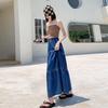 Cake Denim Skirt Women's Elastic High Waisted Solid Color A-line Skirt Commuting Harajuku Style 2025 Spring New Fashion