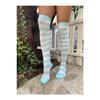 Women's 3 Ribbon Detail Cotton Black Laptop Socks Garter Height Black Tall Socks