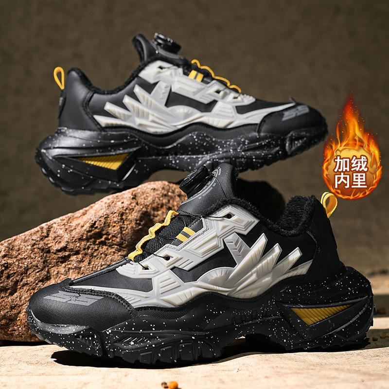 Кроссовки мужские 2024 года с вращающейся кнопкой, импортная торговля, большой размер, папины туфли, пара, кроссовки меха, мужская обувь