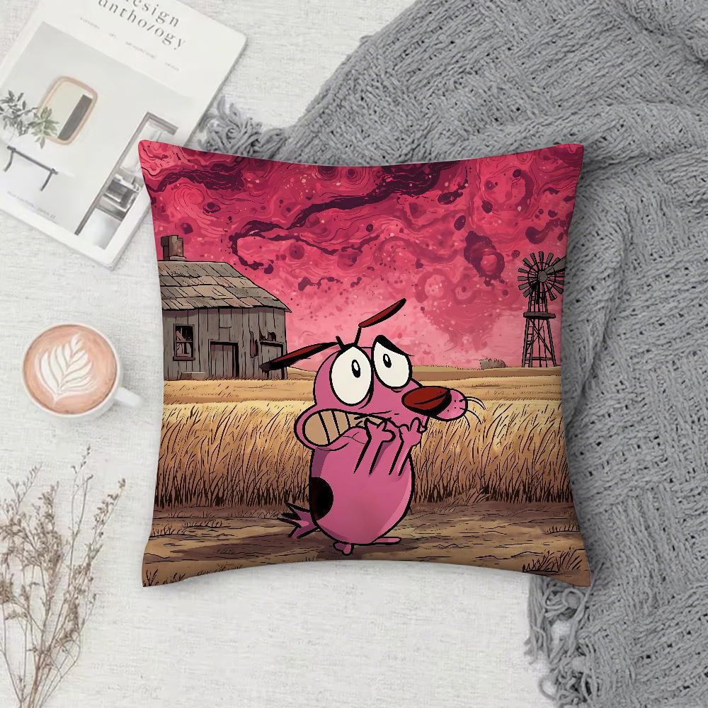 Cartoon CCourage CCowardly Dog Pillow Case Square DoubleSided Printing Sofa Cushion Cover Pillowcase Bedroom Bedside