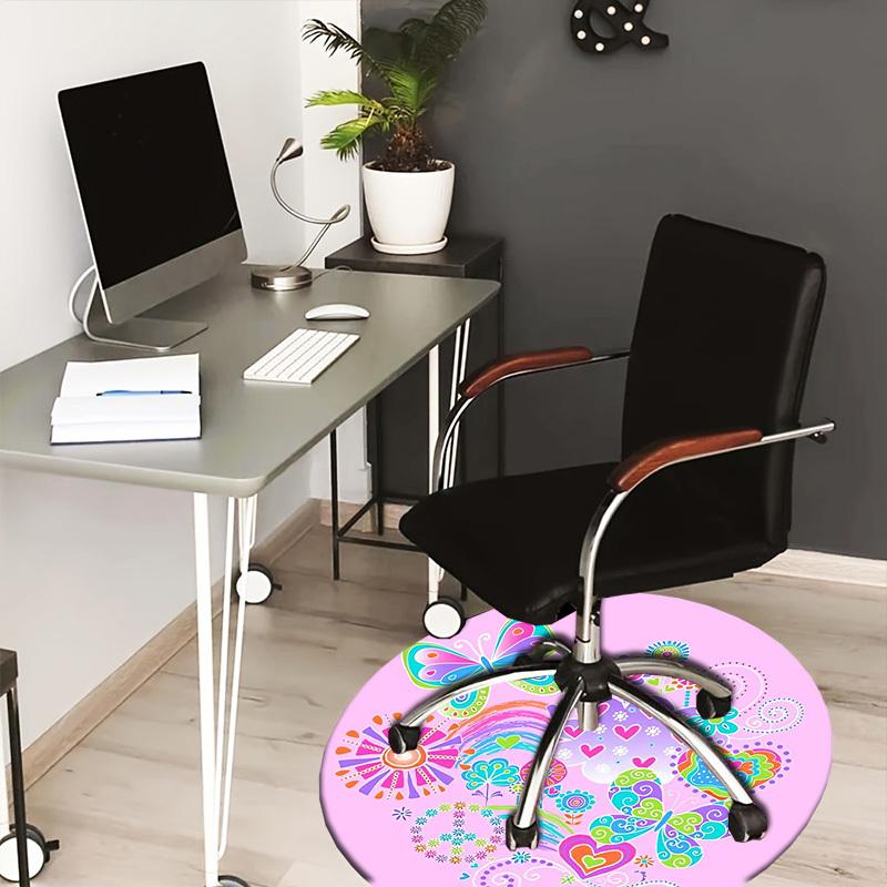 1pc Office Carpet Chair Mats Butterfly Rainbow Hearts Flowers Mandala Perfect for Decorating Office Chairs, Living Rooms, Or Bedrooms.YDT208