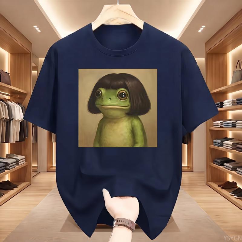 Funny Frog Pattern Pure Cotton Printed Unisexs And Unisexs Summer New Casual Loose Fashion Trend Street Style Round Neck Tshirt