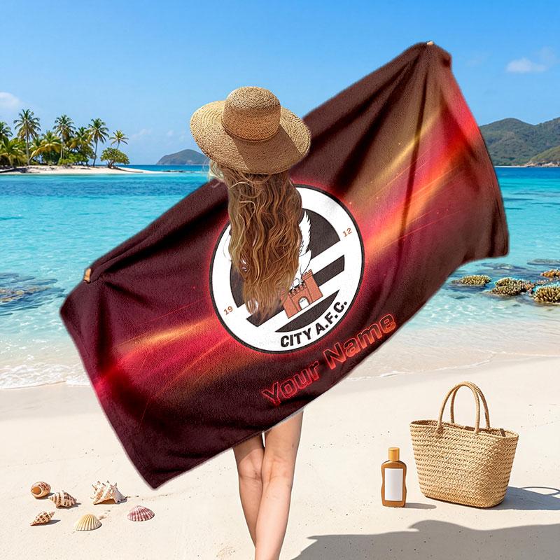 Swansea City FC Custom Beach Towel, Personalized Name Text Print, Football Logo Soft Quick‑Dry Towel Holiday Gift