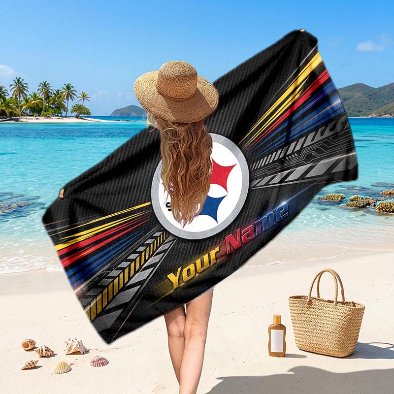 Pittsburgh Steelers Customized Name Text Beach Towel, Soft Absorbent Towel Beach Pool Travel Personal Gift