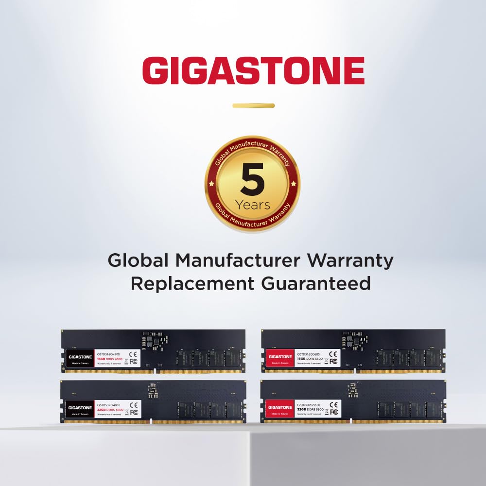 Performance Memory GIGASTONE 16GBx1 DDR5 4800MHz CL UDIMM 288 Pin Unbuffered PC Desktop Only High Performance Memory Module Upgrade [High DDR5]