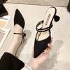 One Shoe and Two Sandals for Women In Spring and Summer 2025 New Knitted High Heels, and One-word Bag Head Semi-cool Slippers for Outer Wear