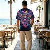 Men Crew Neck All‑Over Print T‑Shirt, Vibrant Carnival Masquerade Mask Feather Cosmic Galaxy Graphic Short Sleeve Tee