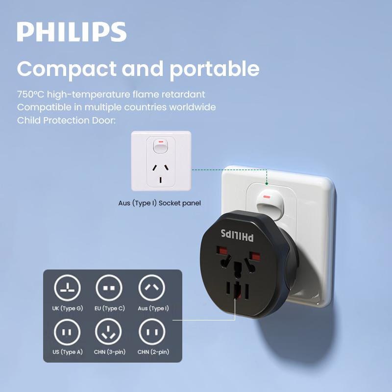 Philips Штекер адаптера питания ЕС/Австралия/США/Великобритания (Тип C) Универсальный адаптер-вилка