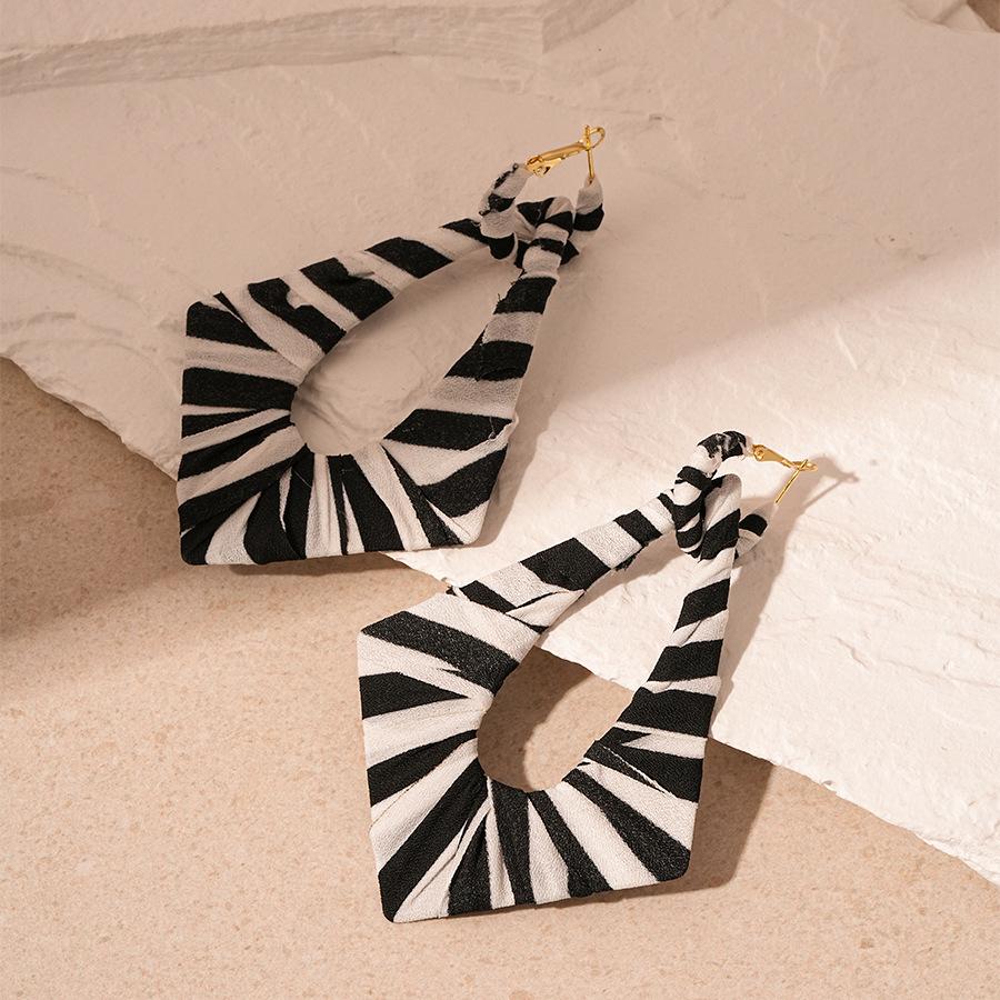 Exaggerated Contrast Color Fabric Winding Silver Needle Earrings European Irregular Geometric High‑End Jewelry