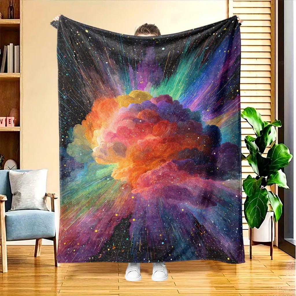 1pc of Color Explosion Universe Flannel Blanket, High-definition Digital Print, All-season Use, Cooling Blanket, Skin-friendly Soft 100% Polyester, th