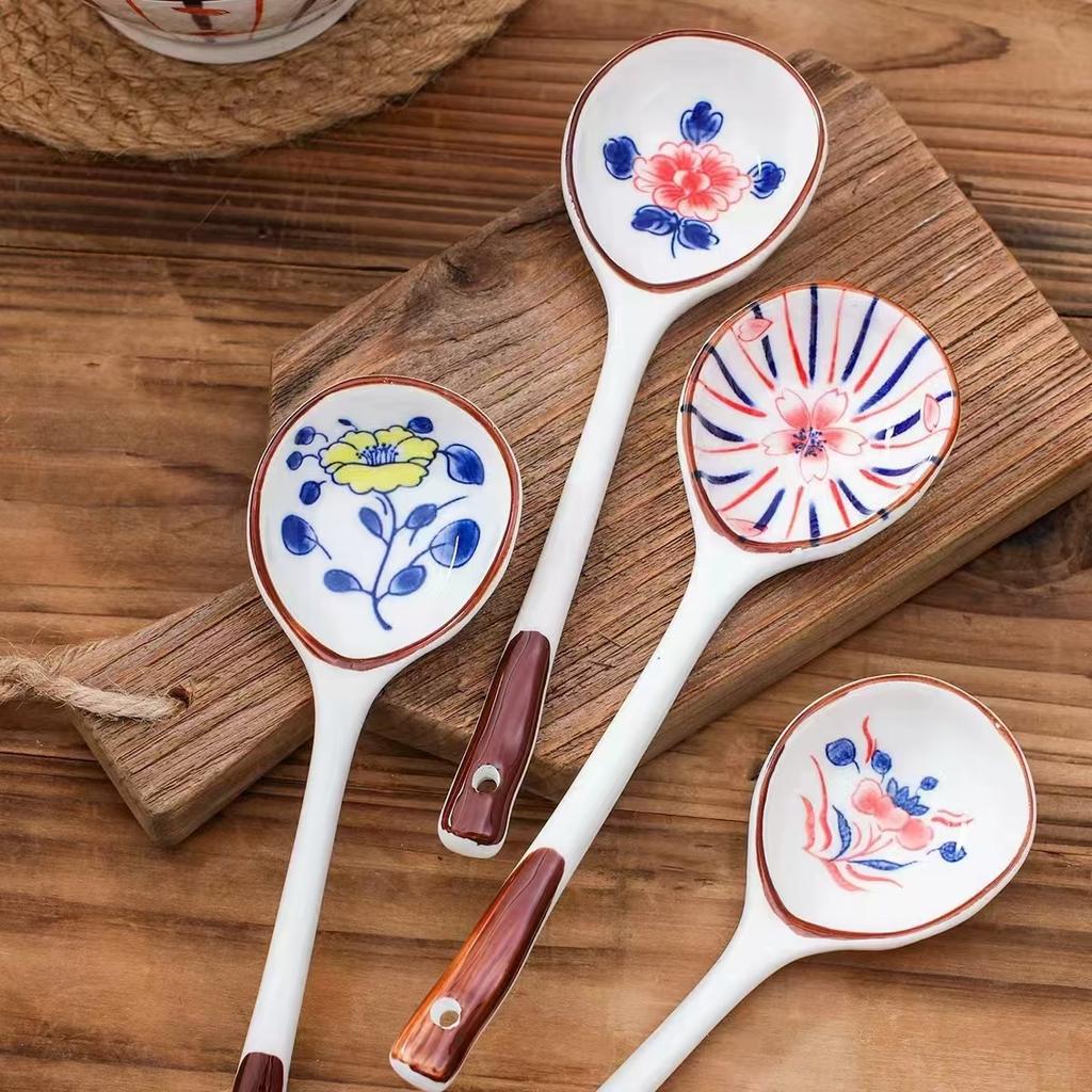 Gift Set Household Ceramic Spoon Hand-painted High-value Long-handled Spoon Creative Dessert Spoon Eco-friendly Underglaze Paint