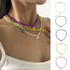 Retro Handmade Adjustable Clavicle Necklace Colorful Beads Heart Pendant Women Necklace Jewelry