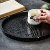 Круглый деревянный поднос, сервировочная тарелка, большой черный кофейный сервировочный поднос для завтрака, тарелка для фруктов, поднос для китайского чая, деревянная утварь
