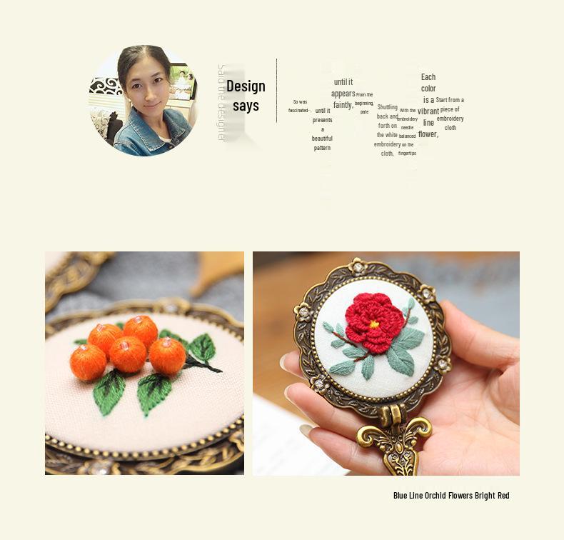 DIY Retro Embroidery Folding Makeup Mirror Kit: Beginner-Friendly Cute Ancient Style