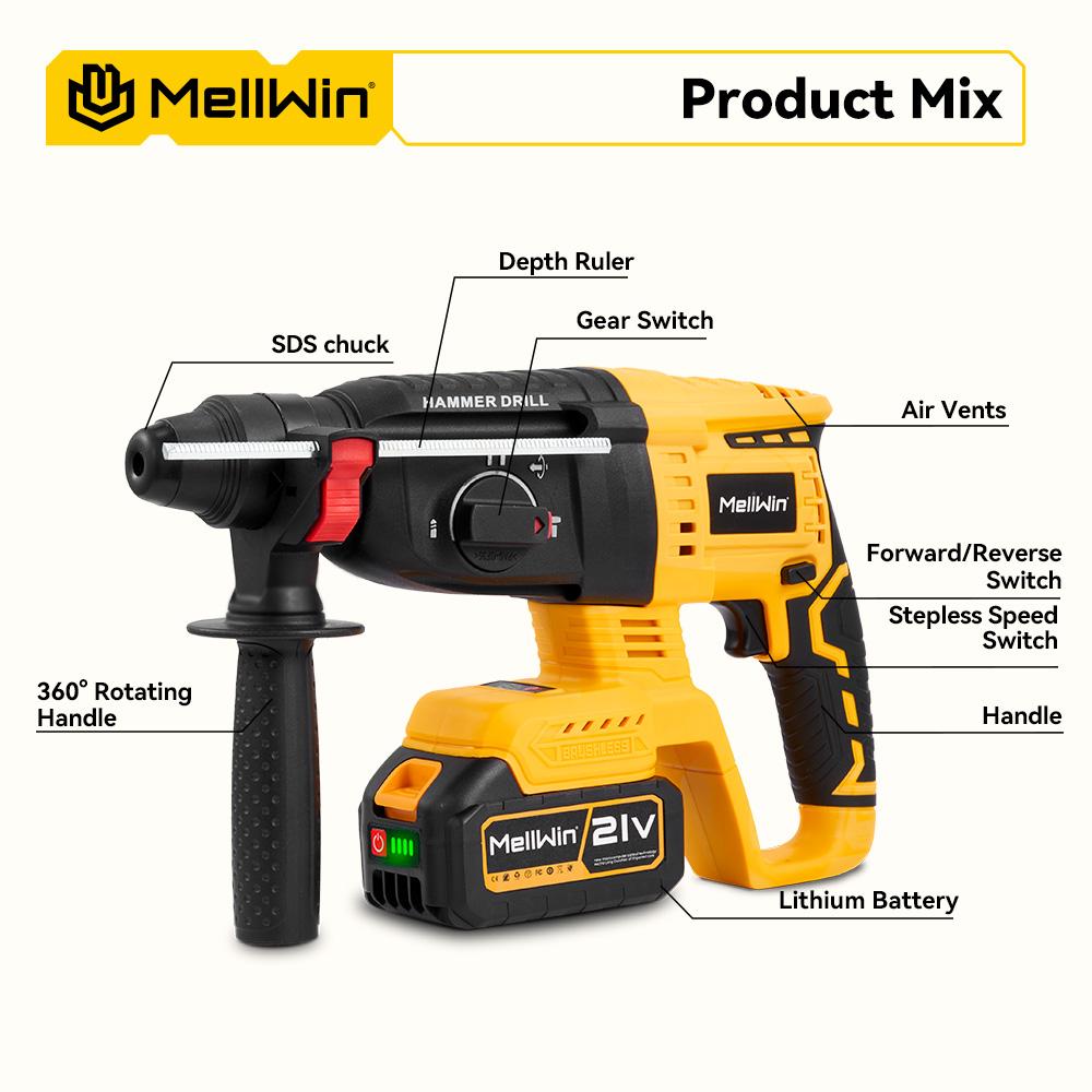 1680W 26MM Brushless Electric Hammer Drill Cordless Household Rotary Impact Hammer Power Tool For Makita 18V Battery