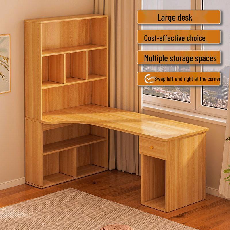Integrated Corner Desk with Bookshelf for Home Office or Student Workspace