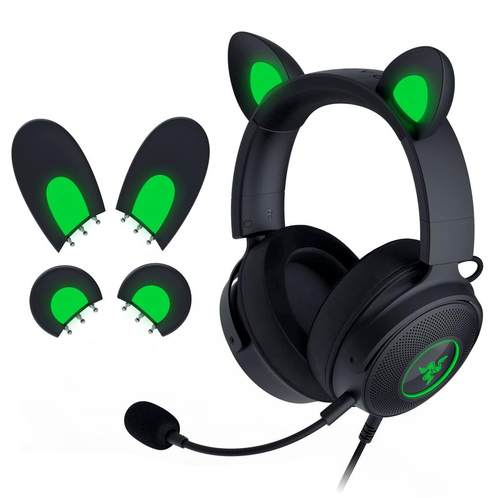 Razer Kraken Kitty V2 Pro Black Interchangeable Wired Gaming Headset with Ear Design 4 Razer Chroma RGB Zones Detachable Razer HyperClear Cardioid