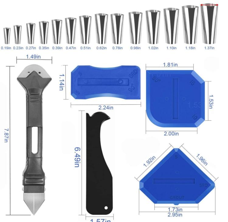 6 in 1 Silicone Caulking Tools 14Pcs Caulk Nozzle Applicator Finisher Kit Sealant Finishing Tool Grout Scraper