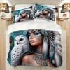Набор постельного белья из 2/3 предметов с удобным 3D-принтом на тему совы и пера, пододеяльник с цифровой печатью и застежкой-молнией, машинная стирка