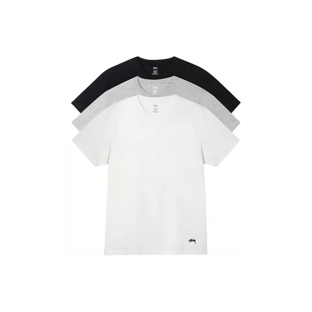 Stussy SS24 Хлопковая ребристая футболка с круглым вырезом, логотипом-буквой, коротким рукавом, винтажная, 3 шт. в упаковке, унисекс, топ 1140355