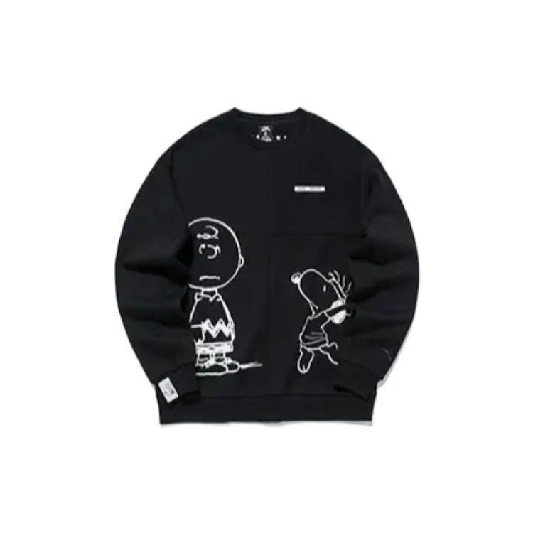 ANTA Men's Peanuts Collaboration Crew Neck Sweatshirt Black 952149730-3