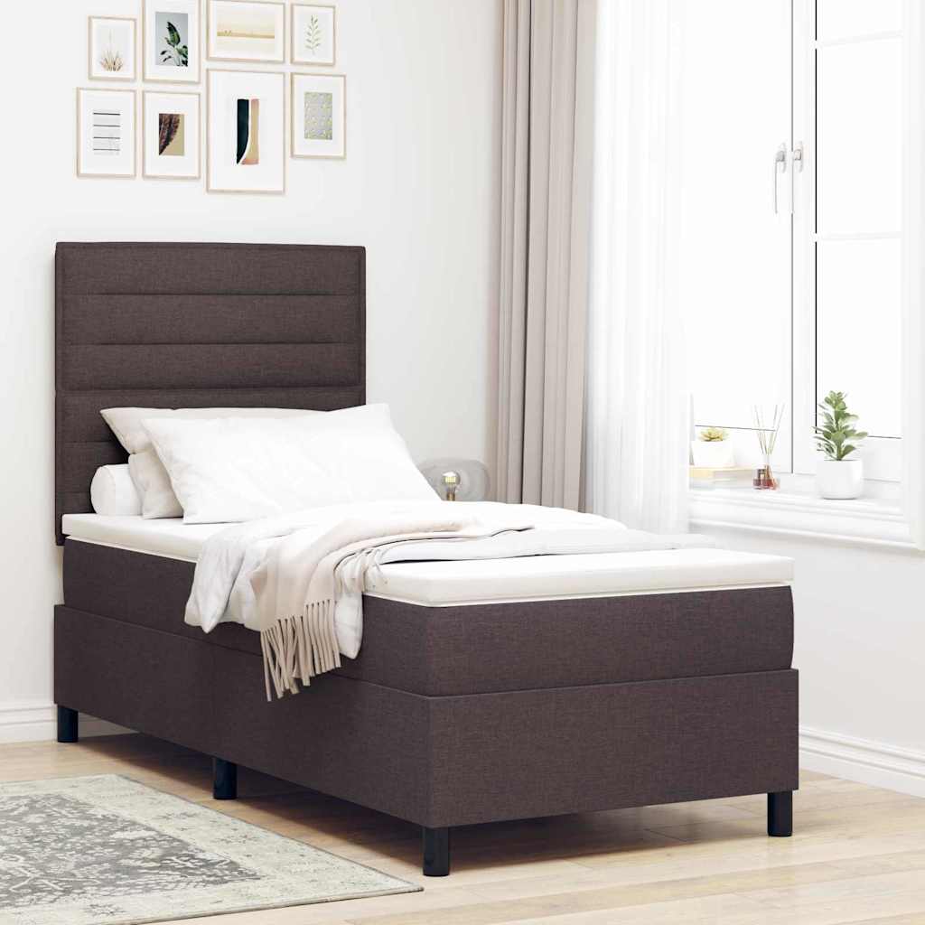 Box Spring Bed with Mattress Dark Brown 90 x 190 cm Fabric
