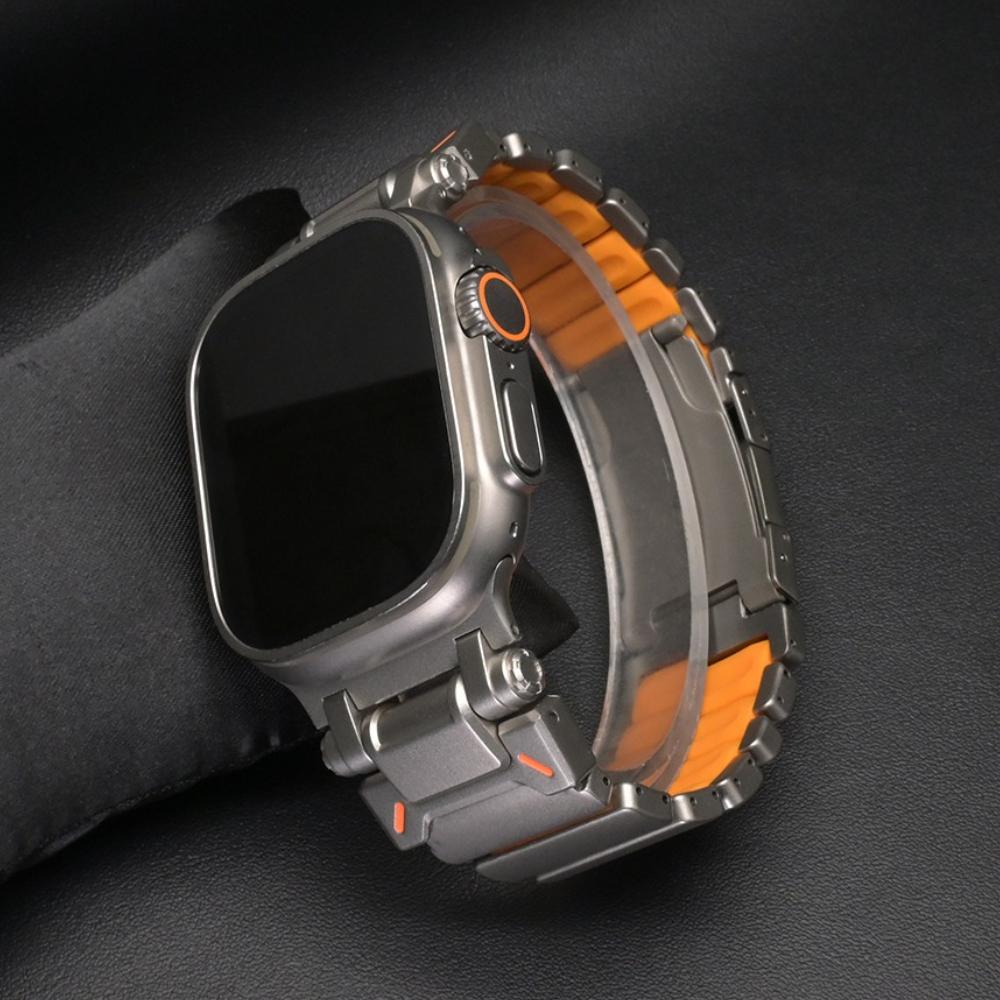 Металлический ремешок для часов из титана для Apple Watch Band Ultra 3 49 мм Серии 11 10 9 8 7 6 SE Резиновый Люксовый ремешок для iWatch 46 мм 45 мм 44 мм