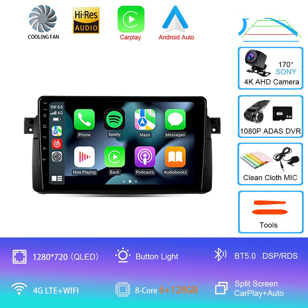 Автомагнитола Android 14 Carplay Для BMW E46 M3 1998 1999 2000 2001 - 2006 Навигация GPS Мультимедийный плеер стерео wifi+4G BT 2 DIN