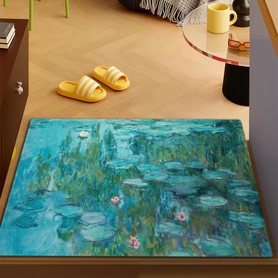 Коврик для двери, коврик для ванной, коврик для пола Lotus M-Monet, масляная живопись, микрофибра, декоративный, универсальный, фланелевый, быстросохнущий, впитывающий, нескользящая подошва