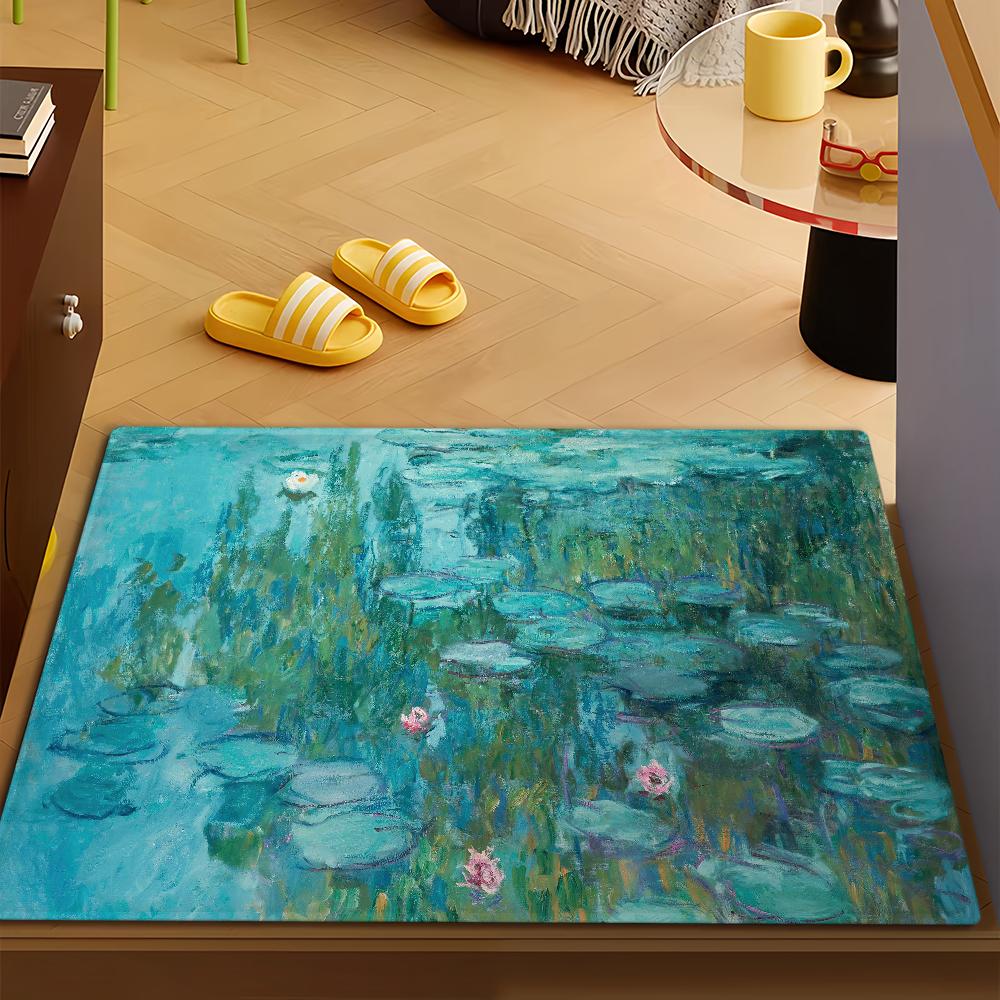 Коврик для двери, коврик для ванной, коврик для пола Lotus M-Monet, масляная живопись, микрофибра, декоративный, универсальный, фланелевый, быстросохнущий, впитывающий, нескользящая подошва