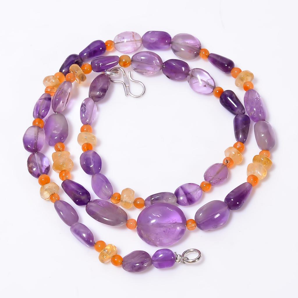 Natural Amethyst Citrine Carnelian Gemstone Smooth Beads Necklace 3-15 Mm 18" UB-8634