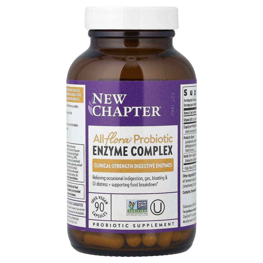 New Chapter, All Flora™ Probiotic Enzyme Complex, Vegan Capsules 90 Tablets