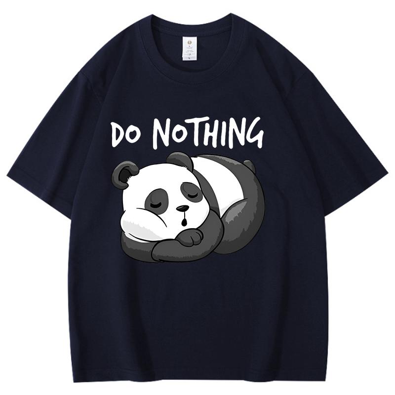 Do No Thing Letter Printed Women Cotton Tshirts Tired Sleeping Panda Short Sleeve Shirts Summer Round Neck Tee Shirt Casual Tee