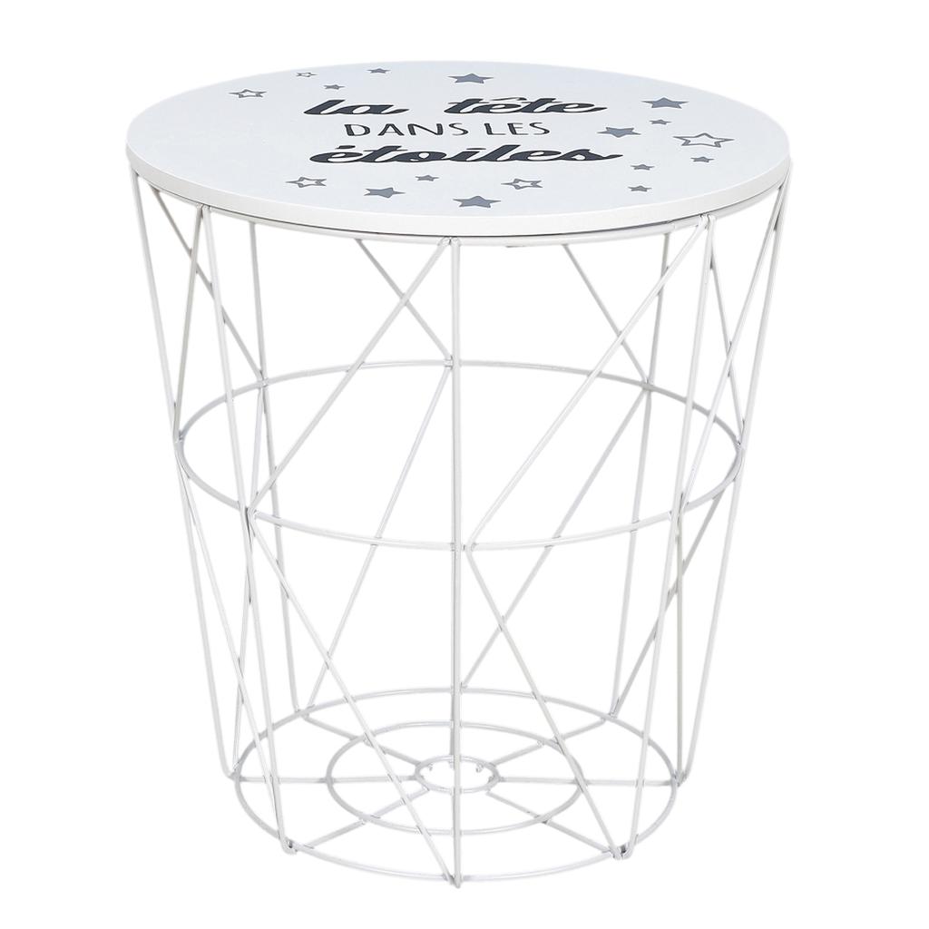 Les Trésors De Lily [A2264] - Wooden Metal Wire Storage 'Head In the Stars' White Gray - 30x30x30 Cm