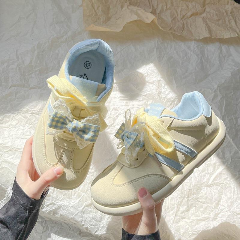 Дофаминовые кампусные кроссовки на ветродоске женские новые осенние нишевые с бантом на платформе белые женские