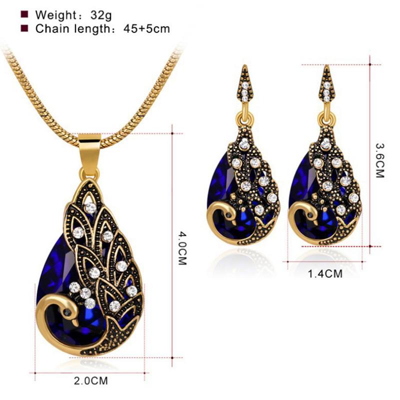 Jinyuan Fashion Jewelry Indian Antique Bronze Plated Ethnic Water Droplets Earrings Design Traditional Jewelry Sets for Women