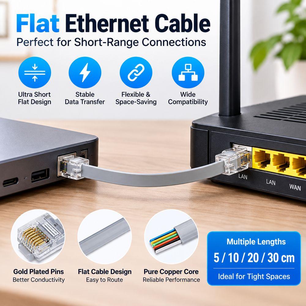 5/10/20/30cm Flat Ethernet Cable Flat Design UTP Patch Cable for PS5/Xbox/PS4/PS3 For Laptop