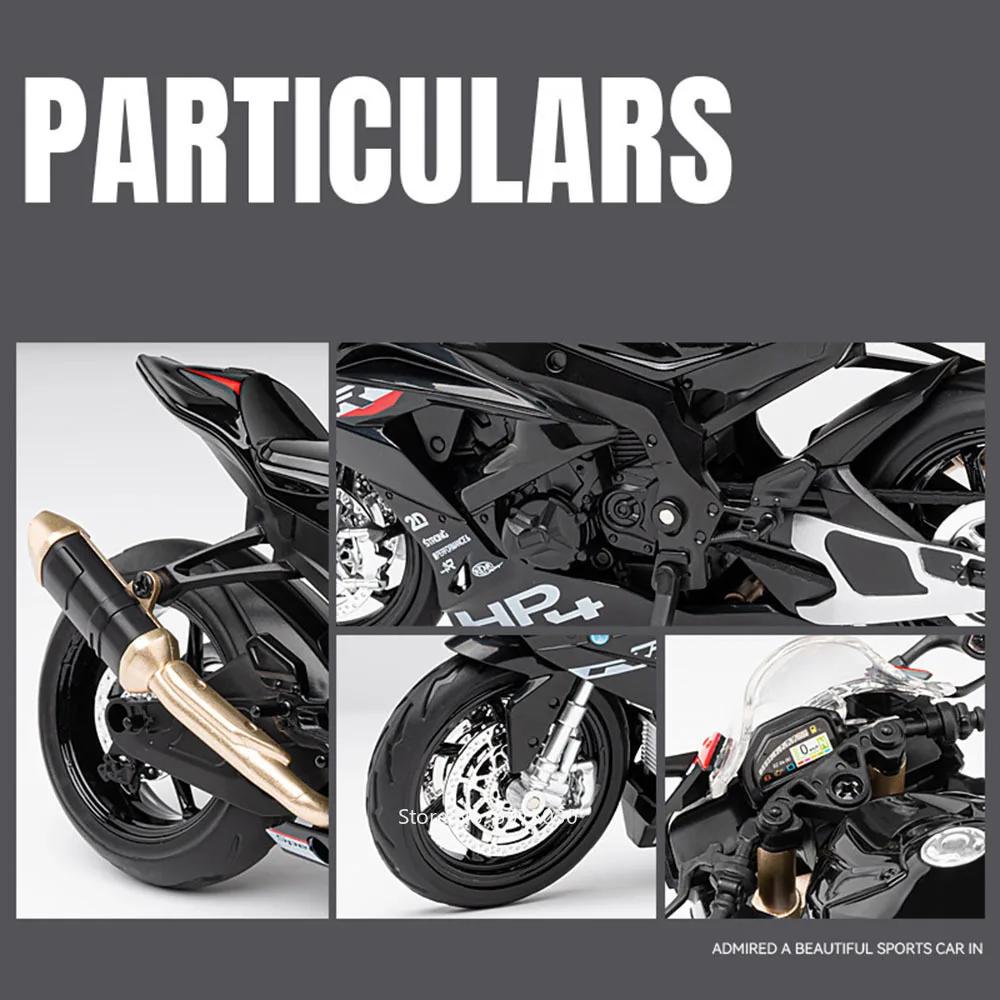 Модель мотоцикла BMW HP4 в масштабе 1/12, игрушка, литой под давлением сплав, свет, музыка, амортизация, мотор, миниатюрные модели, подарки на день рождения для детей