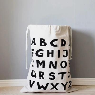 Toy Home Canvas Storage Bag Animal Stripe Pattern Cotton Laundry Bag Cute Basket Drawstring Dirty Clothes Organizer Bag