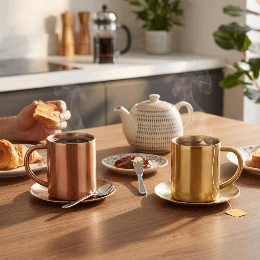 Double Layer Tea Cup Rustless Steel Beverage Vessel Easy To Wash Drinking Tumbler  Tea Drinking