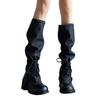 2025 New Black Western Cowboy Boots Women's Round Head Pleated Stacking Boots Wide Tube Thin Strap Thick Heel Boots