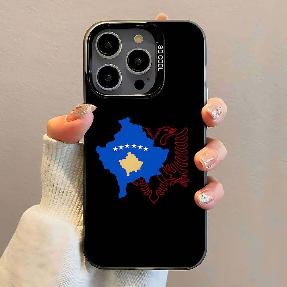 Kosovo Flag Map Phone Case For iPhone 16,15,14,13,12,11,Pro,Max,Plus,Mini,SE Anti Fall Black Matte Hard Bumper