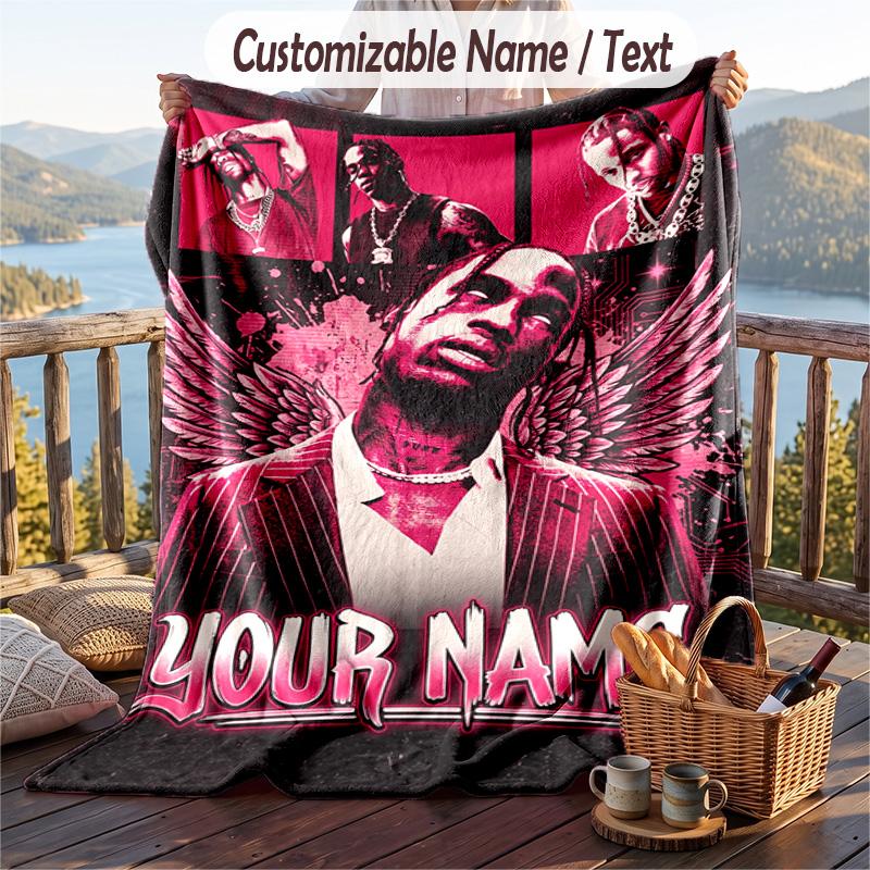 Personalized Flannel Throw Blanket,Travis Scott Custom Printed Name, Cozy Plush Blanket For Home Use